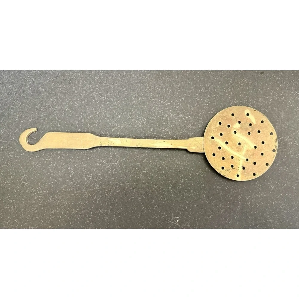 Antique Hand Forged Brass Serving Spoon Skimmer Strainer Utensils Set of 2